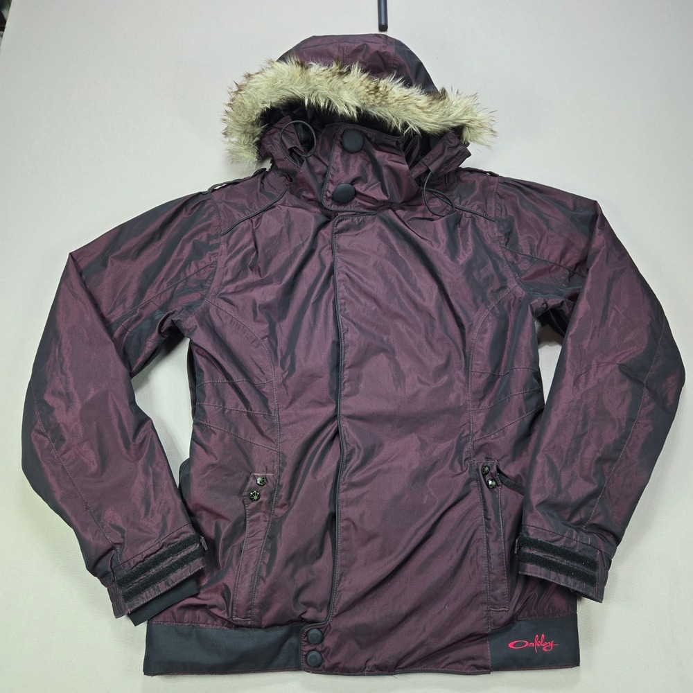 Oakley Ski Snowboard Jacket Fur Hood Burgundy Womens M Thinsulate color-shifting
